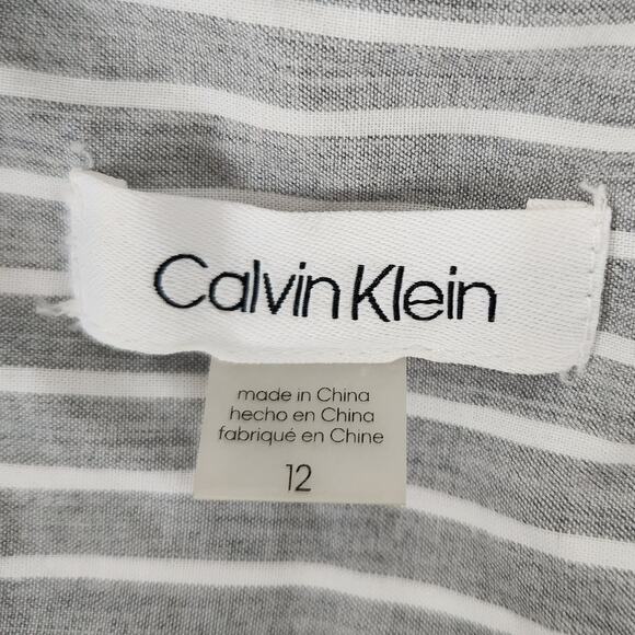 Calvin Klein Gray & White Striped Shirt Dress Tie Front Polished Summer Elegance - Picture 4 of 9